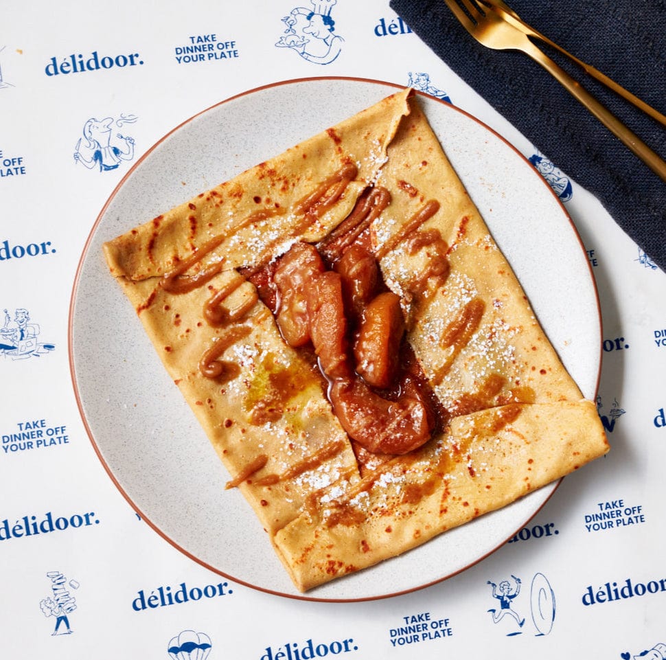 Dessert Sweet Crepe with Caramelised Apples and Salted Caramel