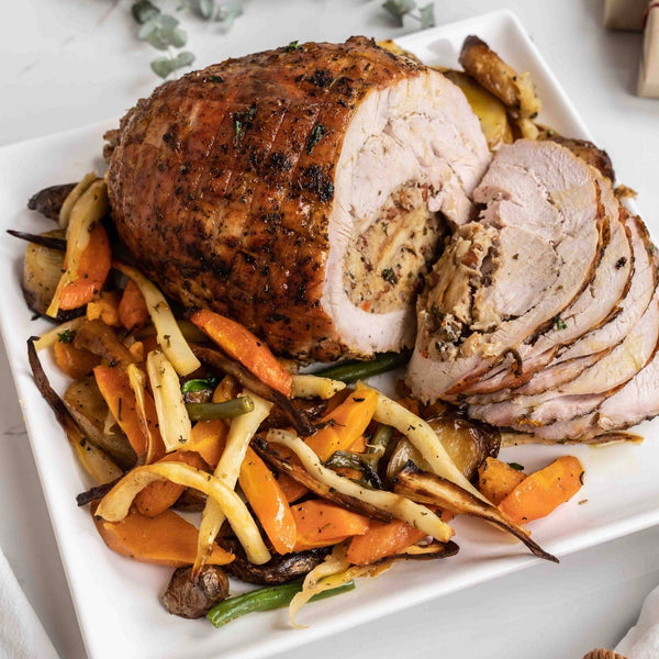 2.5kg Stuffed Turkey Breast Cranberries & Chestnuts Stuffing, fully cooked, serves 8-12.
