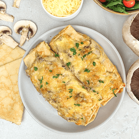 Mushroom & Cheese Savoury Crepes, serves 1 to 2