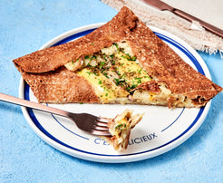 Foil Savoyarde Traditional Galette (savoury crêpes) with Potatoes, Cream and Reblochon Cheese