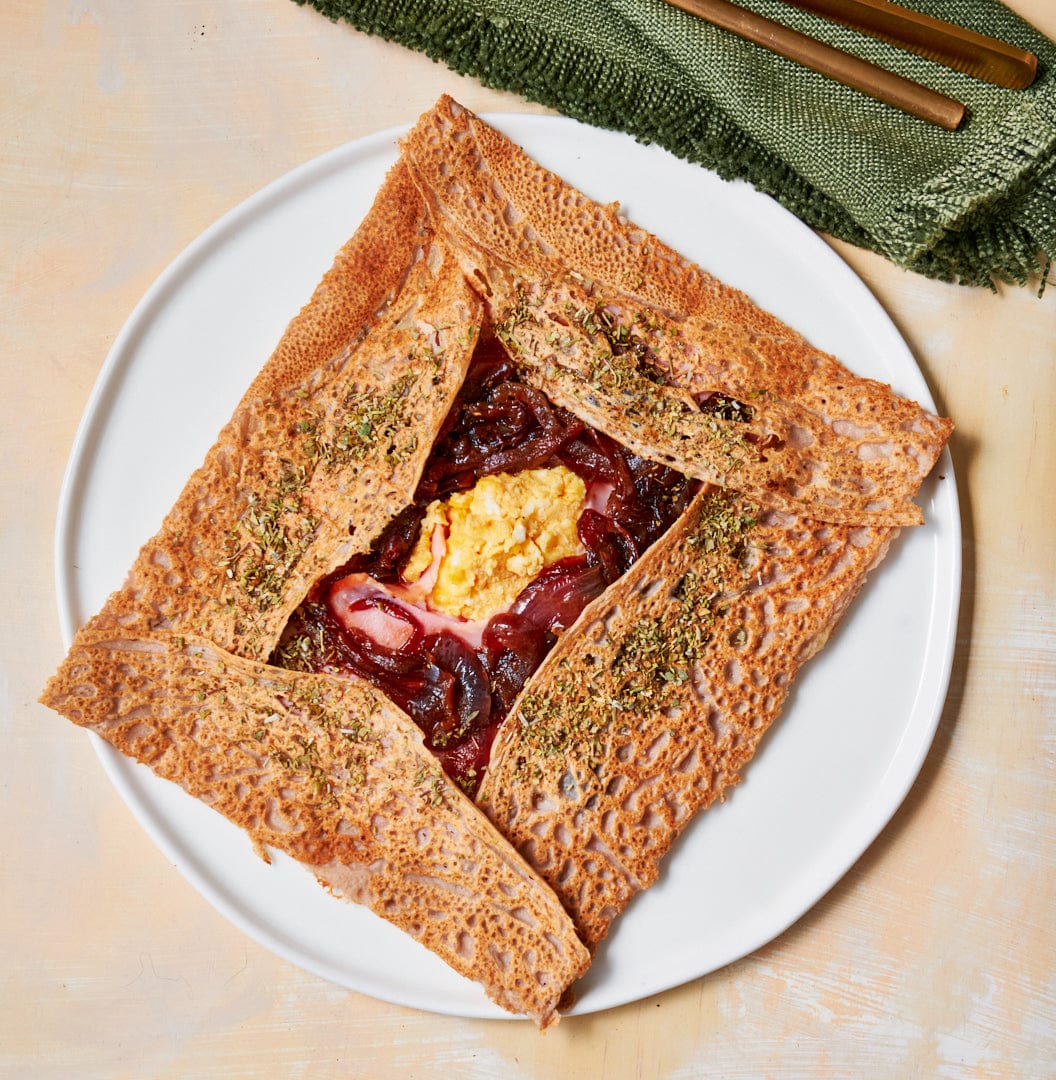Foil Super Gourmet Traditional Galette (savoury crêpes) with Ham, Cheese, Eggs & Confit Onions