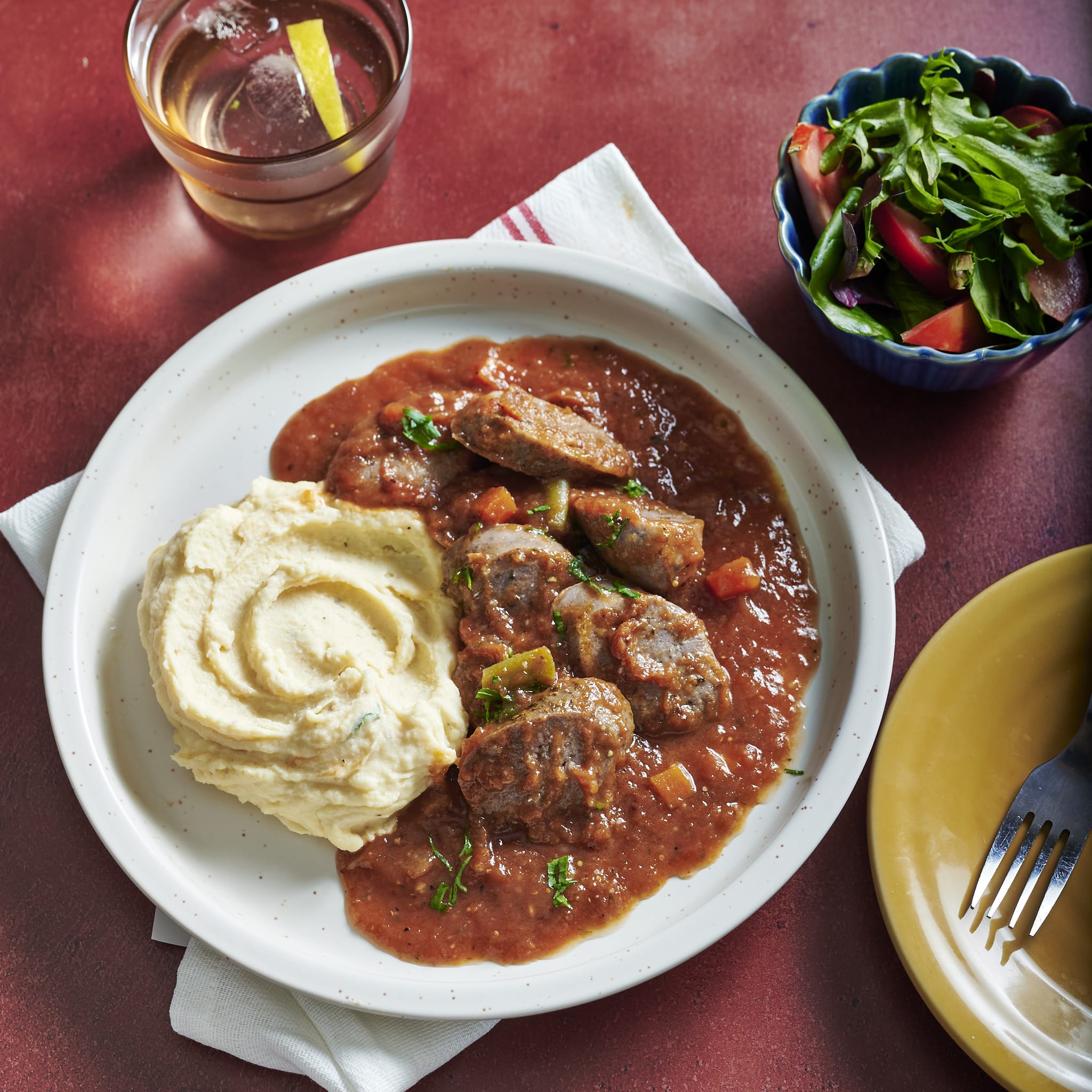 Meals for one Italian Beef Sausages & Mash with Home Made Onion and Vegetables Gravy