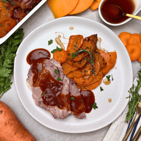 Lamb Roast with Maple Syrup Roasted Pumpkin, Carrot and Sweet Potatoes