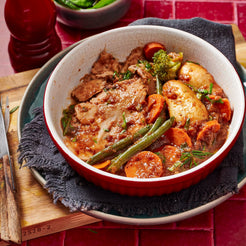 Meals for one Slow Roasted Pork Loin, Onion Gravy and 5 Vegetables