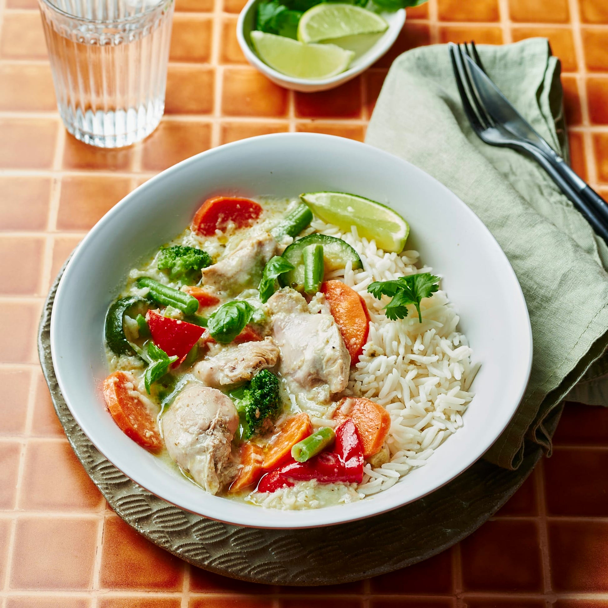 Meals for one Thai Green Chicken Curry with Basmati Rice