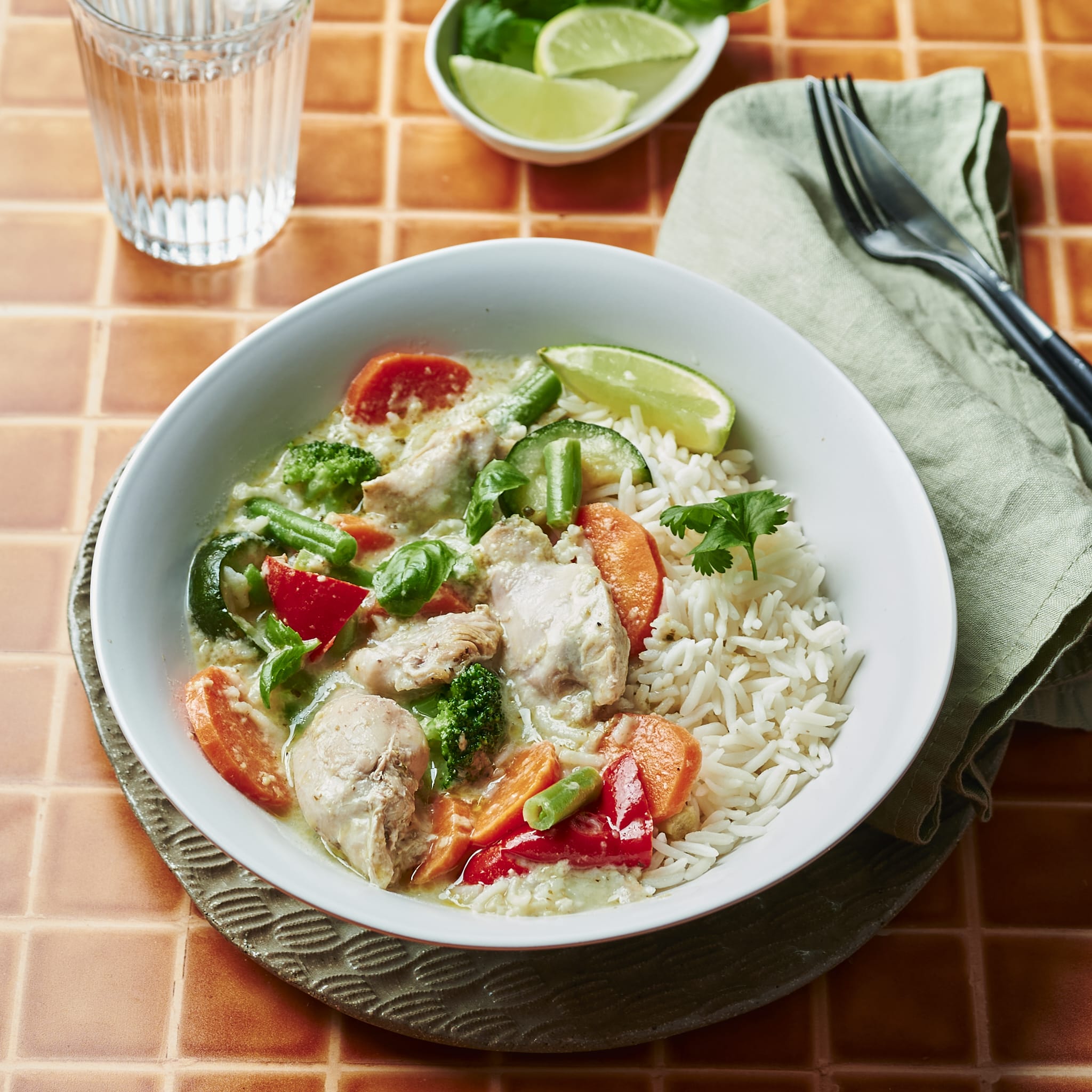 Meals for one Thai Green Chicken Curry with Basmati Rice
