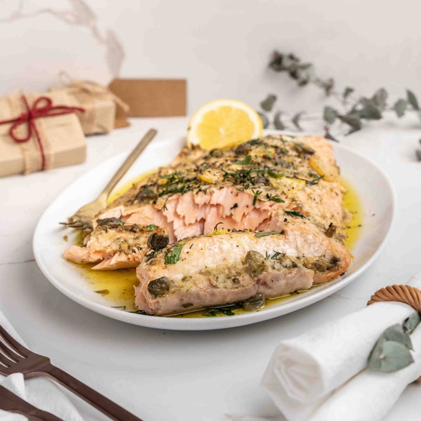 Ready to eat Meal Lemon and Capers Marinated Salmon, Serves 6-8