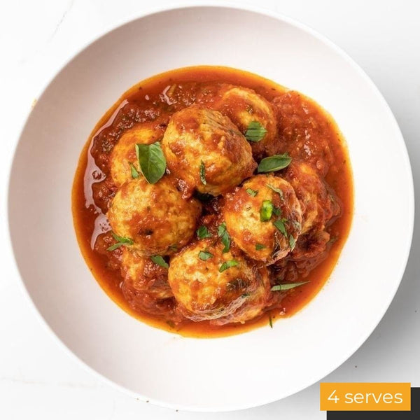 Ready to eat Meal Lemon and Herb Chicken Meatballs in Tomato Basil Sauce, Family Size.