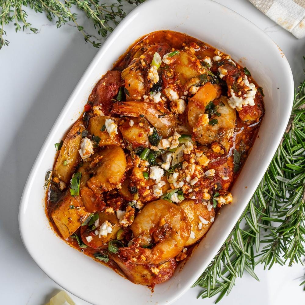 Ready to eat Meal Prawns Saganaki - Greek Prawns with Tomato and Feta