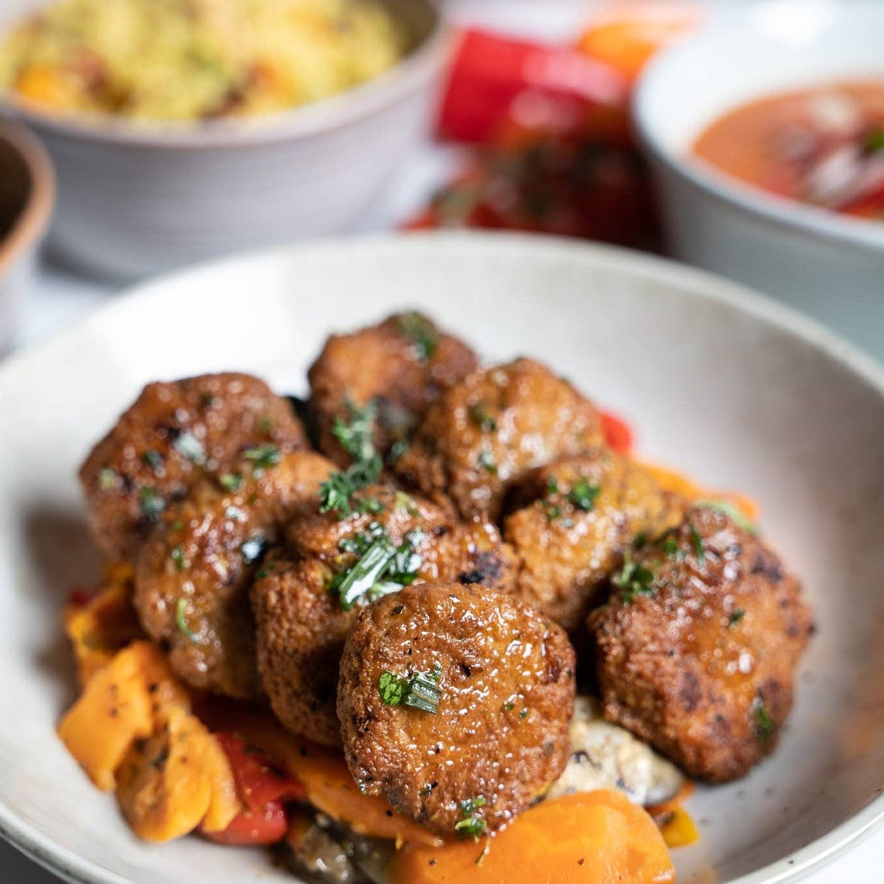 Ready to eat Meal Pumpkin Falafel with Middle Eastern Roasted Vegetables