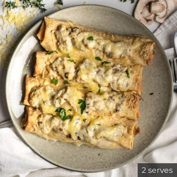 Family size meals Mushroom & Cheese Savoury Crepes, serves 2 to 3