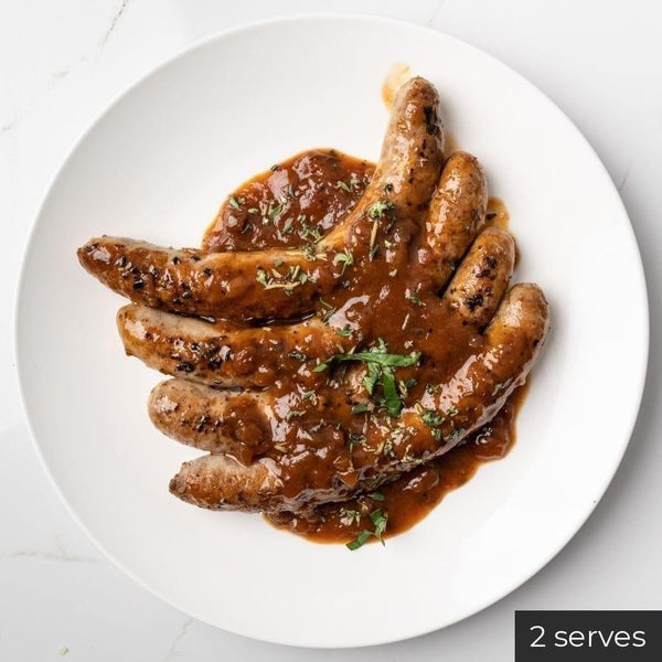 Ready to eat Meal Premium Italian Sausages with Home Made Onion Gravy, 4 sausages